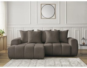 Кафяв сгъваем/с място за съхранение ъглов диван от прежда с примки от букле (ляв ъгъл) Roxelane – Bobochic Paris