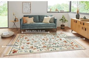 Кремав килим от вискоза 95x140 cm Oriental Flowers – Nouristan