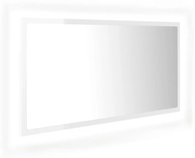 804937 vidaXL LED огледало за баня, бял гланц, 90x8,5x37 см, акрил