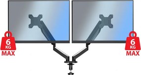 Стойка за монитори Esperanza ERW020, 17"-27", За 2 монитора, Пружинен механизъм, VESA 75/100 mm, До 6 кг на рамо, Черен