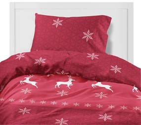 Коледно фланелено спално бельо - червено с бели елени Ширина: 160 см | Дължина: 200 см