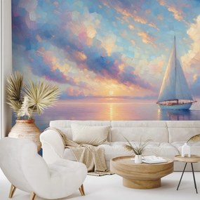 Самозалепващ тапет – Платноходка в спокойно море при залез