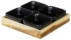 Черни керамични купи за сервиране в комплект от 4 части с поднос Elo - Wenko