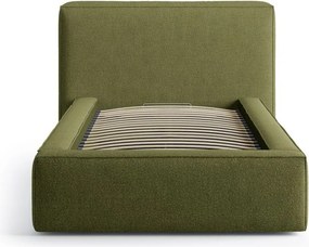 Зелено единично легло 90x200 cm тапицирано с място за съхранение с включена подматрачна рамка Jodie – Micadoni