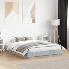 3209880 vidaXL Рамка за легло, бетонно сиво, 135x190 см, инженерно дърво