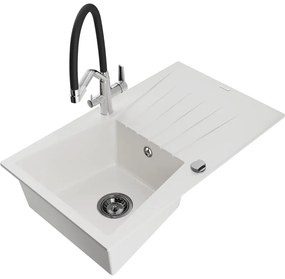 Mexen Cesar гранитна мивка с едно корито с отцедник и кухненски смесител Duo,