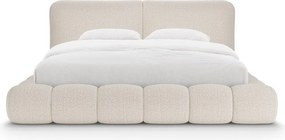 Бежово двойно легло 200x200 cm тапицирано с място за съхранение с включена подматрачна рамка Solange – Micadoni