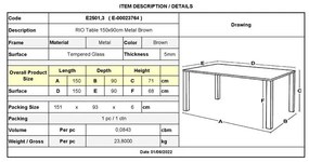 Градинска маса Рио 150x90 - Ε2501.3 кафяв цвят