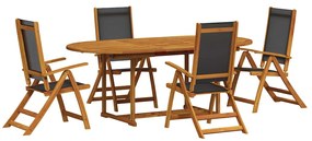 3279258 vidaXL Градински трапезен комплект, 5 части, акация масив и textilene