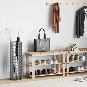 241067 vidaXL 2-в-1 етажерка за обувки с пейка, ела масив