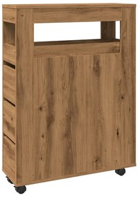 855276 vidaXL Тесен шкаф за баня с колелца, дъб артизан, инженерно дърво