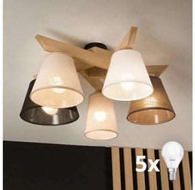 Brilagi - LED Полилей за повърхностен монтаж ANTHONY 5xE14/40W/230V дъб