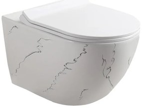 Конзолна тоалетна чиния ICC 4937 MARBLE, седалка и капак, порцелан, бял, 49x37x37см