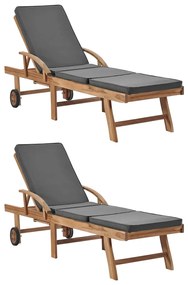 3054634 vidaXL Шезлонги с шалтета, 2 бр, тиково дърво масив, тъмносиви