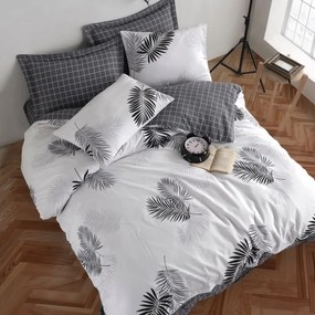 Спален комплект EnLora Home 162ELR1703, 80% памук, 20% полиестер, 4 части, Завивка 200х220 см, Чаршаф 220х240 см, Калъфки 50х70 см, Бял/сив