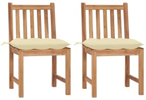 3062933 vidaXL Градински столове, 2 бр, с възглавници, тиково дърво масив