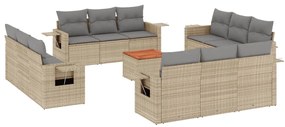 3256829 vidaXL Градински диван с възглавници, 13 части, бежов микс полиратан