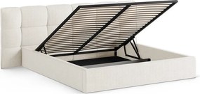 Двойно легло 140x200 cm тапицирано с място за съхранение с включена подматрачна рамка в цвят слонова кост Eric – Micadoni