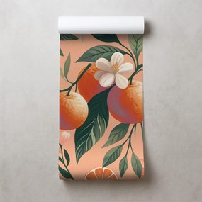 Тапет – Портокали и цветя на кайсиев фон