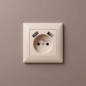 Единичен контакт със заземяване + 2x USB-A OSTE JNH003-G Beige