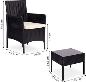 Градински мебели от ратан - комплект 2 стола + маса Черен