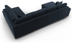 Тъмносин кадифен разтегателен ъглов диван с място за съхранение (десен ъгъл/U форма) Kyoto – Cosmopolitan Design