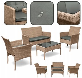 Елегантен ратанов градински комплект с маса с черно стъкло