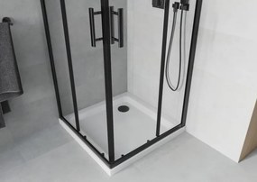Mexen Rio квадратна душ кабина 90 x 90 см, прозрачна, черна + дъно Flat, бял