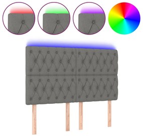 3122759 vidaXL LED горна табла за легло, тъмносива, 144x7x118/128 см, плат