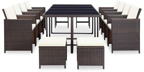42528 vidaXL Градински комплект с възглавници, 13 части, кафяв полиратан