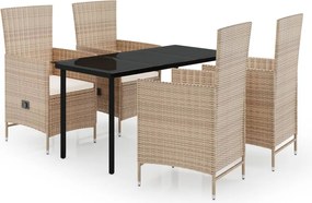 3099439 vidaXL Градински трапезен комплект от 5 части с възглавници, бежово