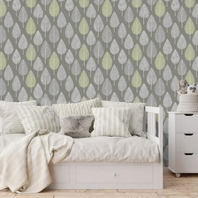 Тапет – Сиви и зелени листа на сив фон