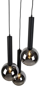 Модерен висящ лампион черен с димно стъкло 3 светлини - Clayton