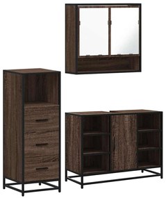 3301064 vidaXL Комплект мебели за баня от 3 части, кафяв дъб, инженерно дърво