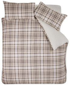 Кафяво двойно удължено спално бельо от шерпа 230x220 cm Cosy Sherpa Check – Catherine Lansfield