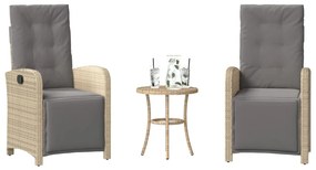 365205 vidaXL Бистро комплект с възглавници 3 части бежов микс полиратан