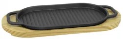 Horecano - Чугунено плато оребрено с дървена подложка 30x17xh1,7см (HC-931307) (242924)