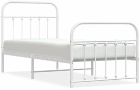 352637 vidaXL Метална рамка за легло с горна и долна табла, бяла, 90x190 см