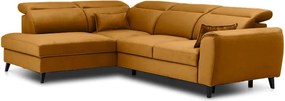 Жълт кадифен разтегателен ъглов диван с място за съхранение (ляв ъгъл L форма) Noble – ELTAP