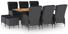 3060158 vidaXL Градински комплект с възглавници, 9 части, полиратан, тъмносив