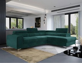 Зелен кадифен разтегателен ъглов диван с място за съхранение (десен ъгъл L форма) Laurence – ELTAP