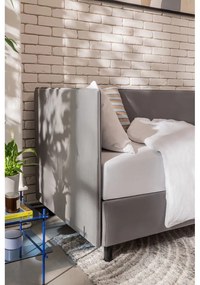 Сиво единично легло тапицирано с място за съхранение с включен матрак 90x200 cm Avela – Bonami Selection