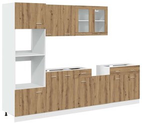 3328572 vidaXL Комплект кухненски шкафове, 7 части, "Lyon", дъбов рафт, инженерна дървесина