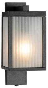 Външна стенна лампа черна с релефно стъкло и сензор за здрач - Charlois