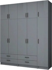 Ricardo петдверен меламинов гардероб с шкаф в антрацитен цвят 200x51,8x240см.