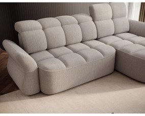 Бежов сгъваем/с място за съхранение ъглов диван от прежда с примки от букле (десен ъгъл) Beneth – ELTAP