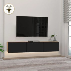 Меламинов стенен ТВ шкаф Damla с LED осветление в цвят сапфирен дъб - черен 180x29.5x29.5см.