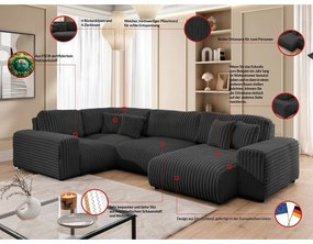 Тъмносив ъглов диван от рипсено кадифе (ляв ъгъл/U форма) Justin – Ropez