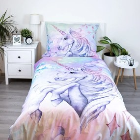 Единично памучно детско спално бельо 140x200 cm Unicorn "Pastel Rainbow" – Jerry Fabrics