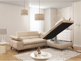 Бежов шенилов ъглов диван (десен ъгъл L форма) Marbeya – Ropez